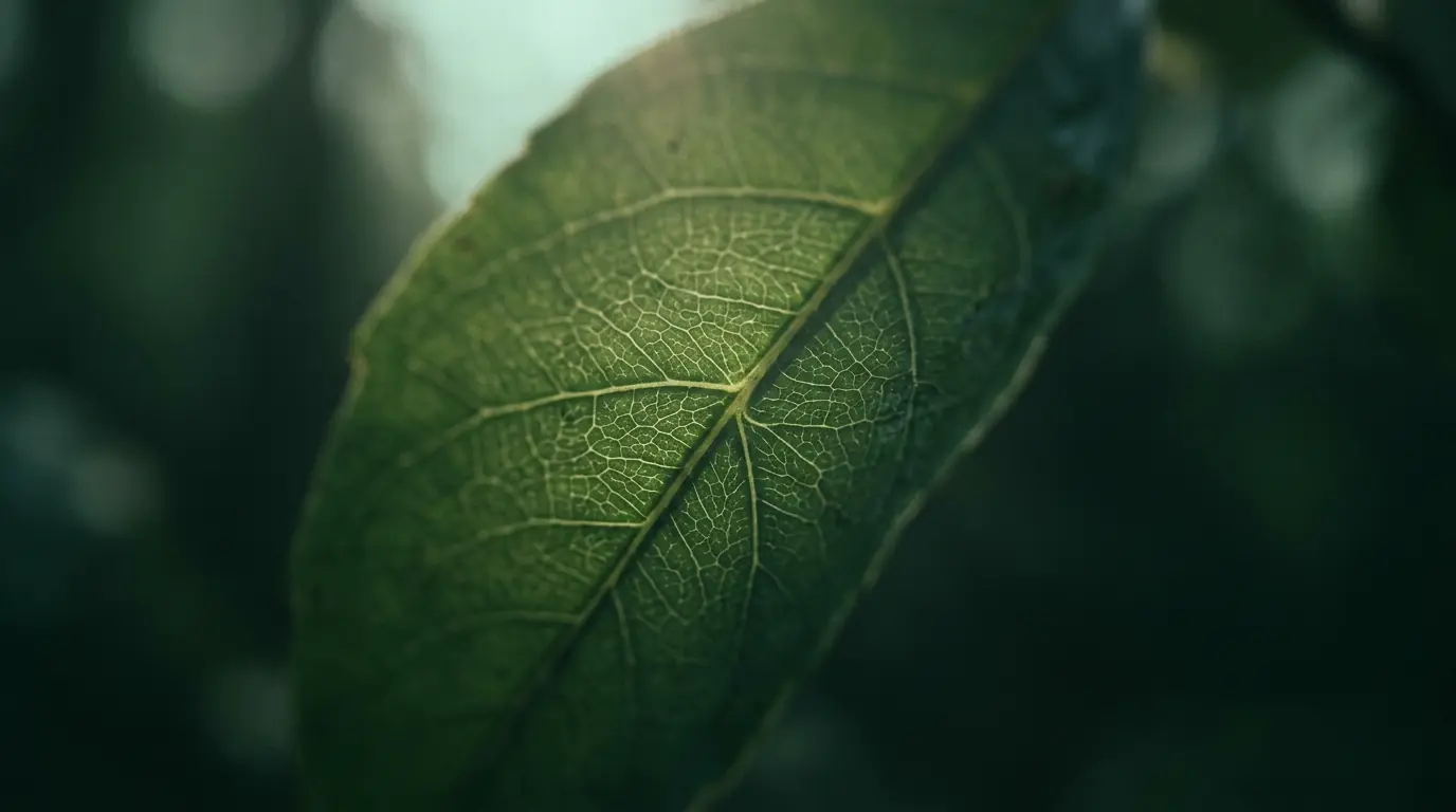 The veins of a backlit leaf, branching to carry water